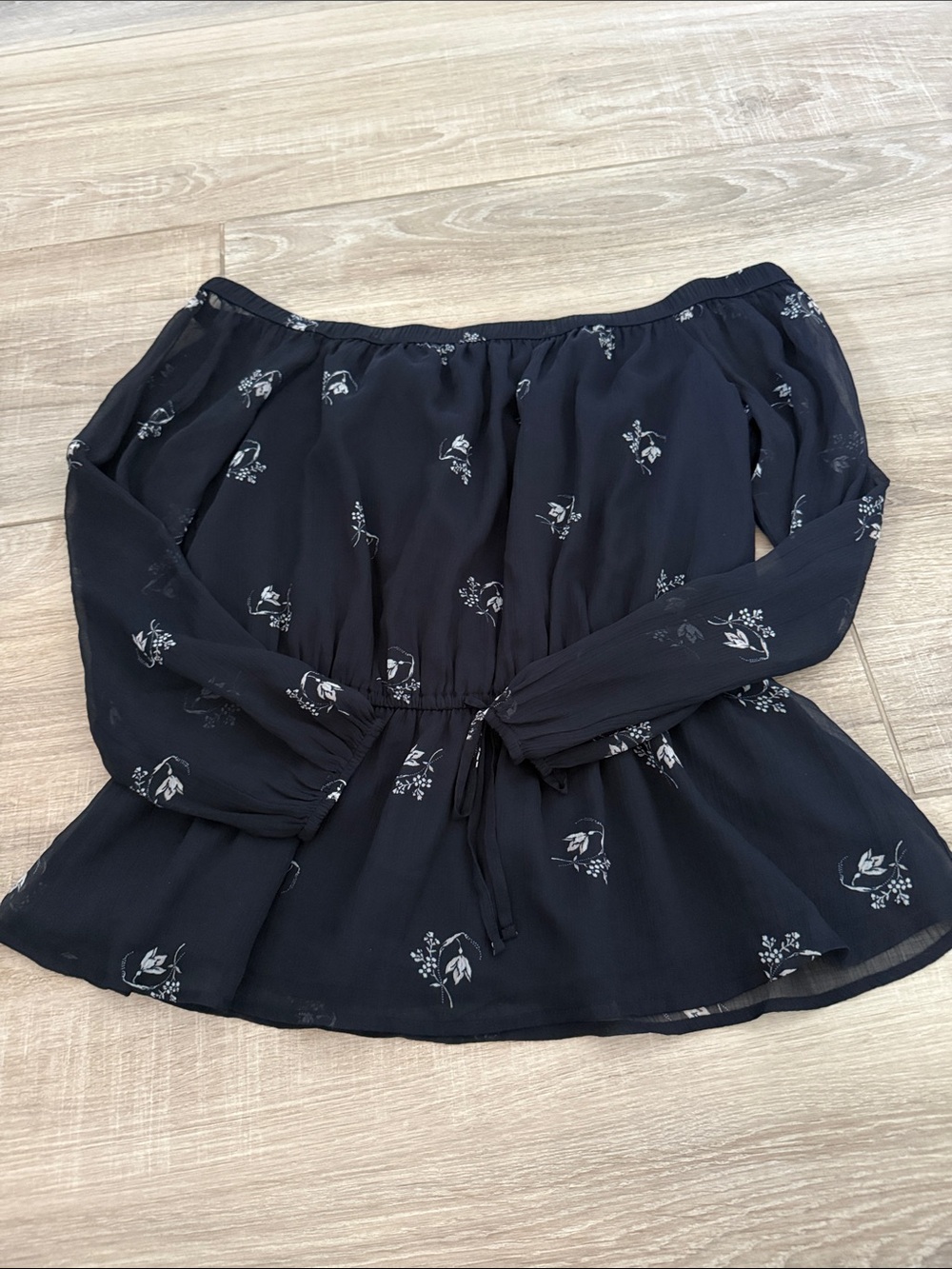Off-Shoulder Black Floral Peasant Shirt